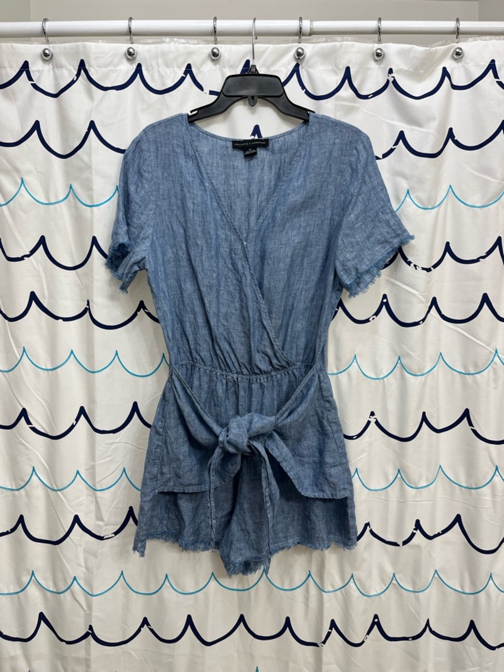 Anthropologie Chambray Tie-Waist Romper - Blue